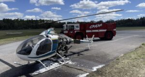 Helicopter fire at Peter Prince Airport